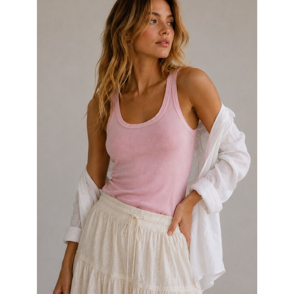 NWT American Eagle Ribbed Tank Top Pink Scoop Neck Sleeveless Women’s S